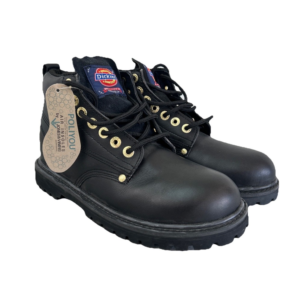 Vintage Y2K Dickies Steel Toe Black Leather Work Boots Mens 8 D NWT Safety Boot